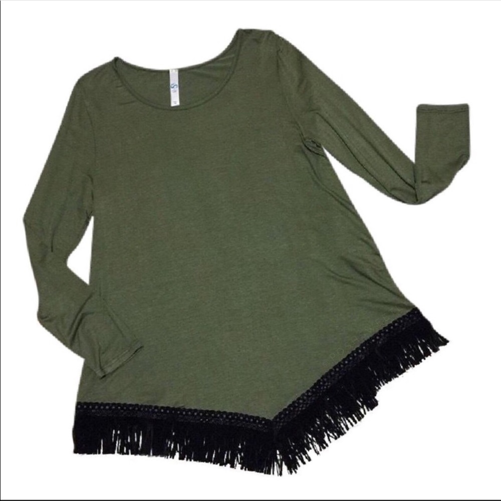 Olive & Black Fringe Tunic - Just 1 Small Left! - Picture 2 of 8